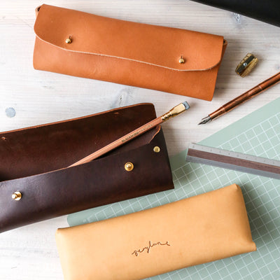 Luxury Leather Pencil Case - Natural