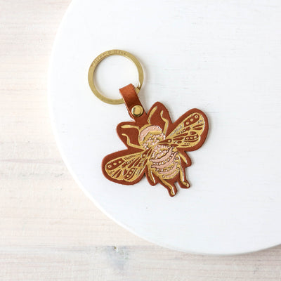 Embossed Leather Bee Keyring