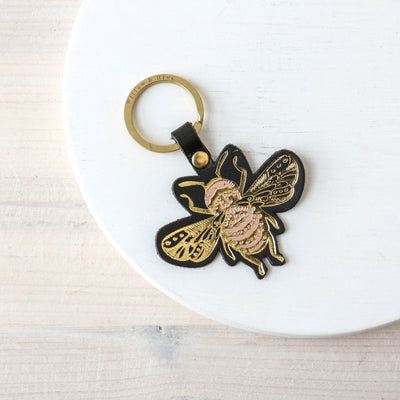 Embossed Leather Bee Keyring