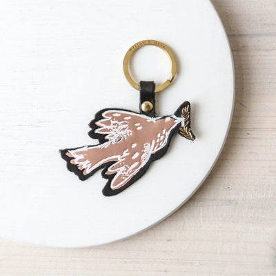 Embossed Leather Peace Dove Keyring