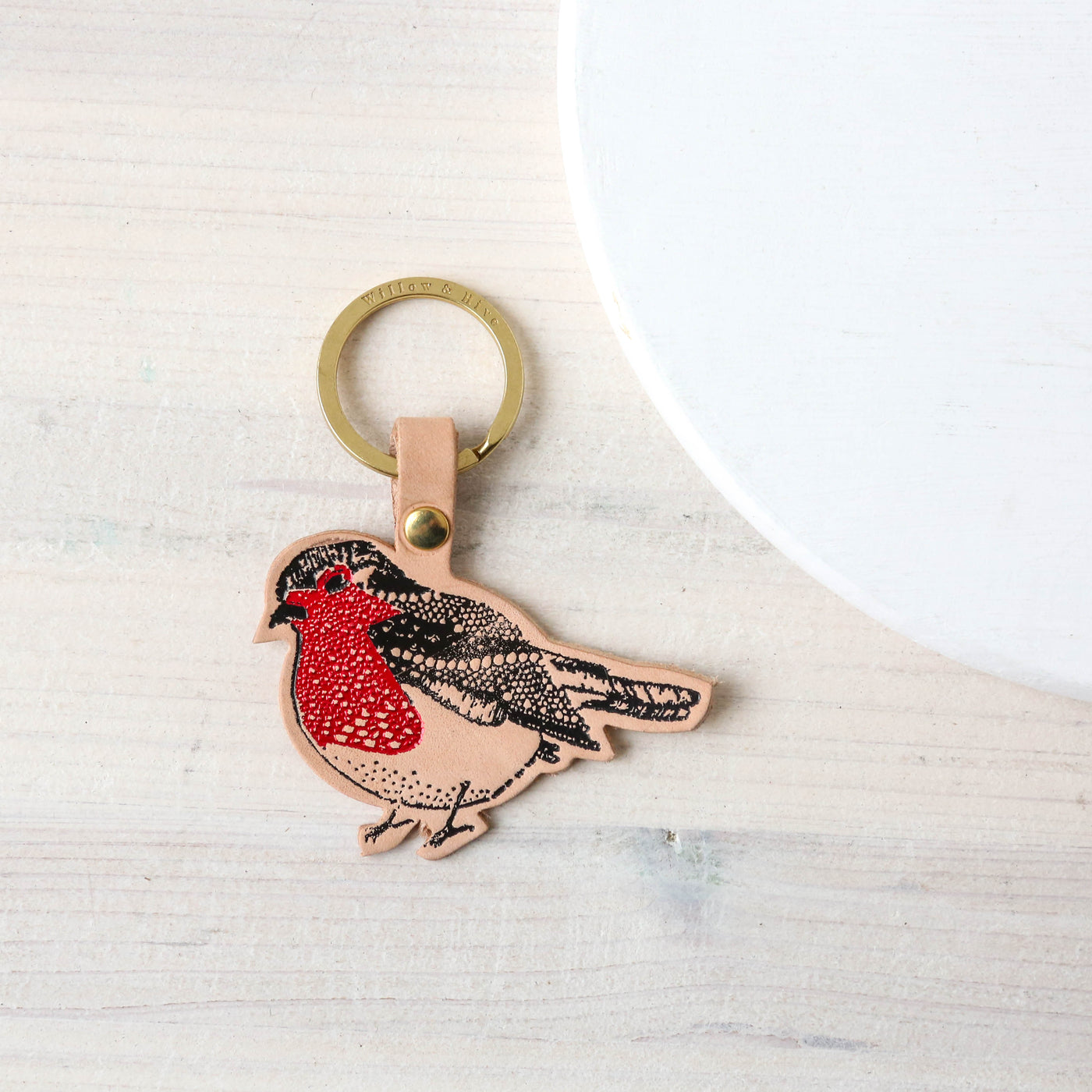 Embossed Leather Robin Keyring