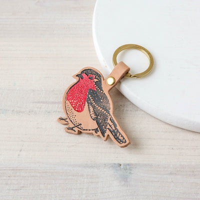 Embossed Leather Robin Keyring