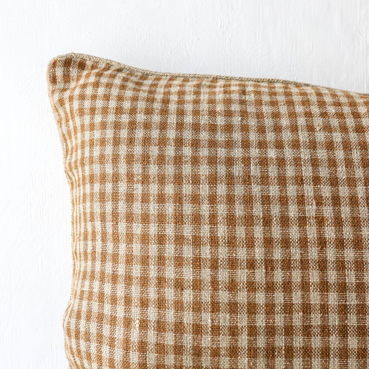 Oblong Piped Linen Cushion Cover - Gold Check