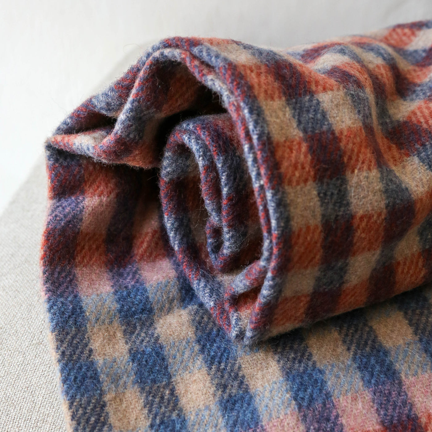 Recycled Wool Blanket - Blue Block Micro Gingham