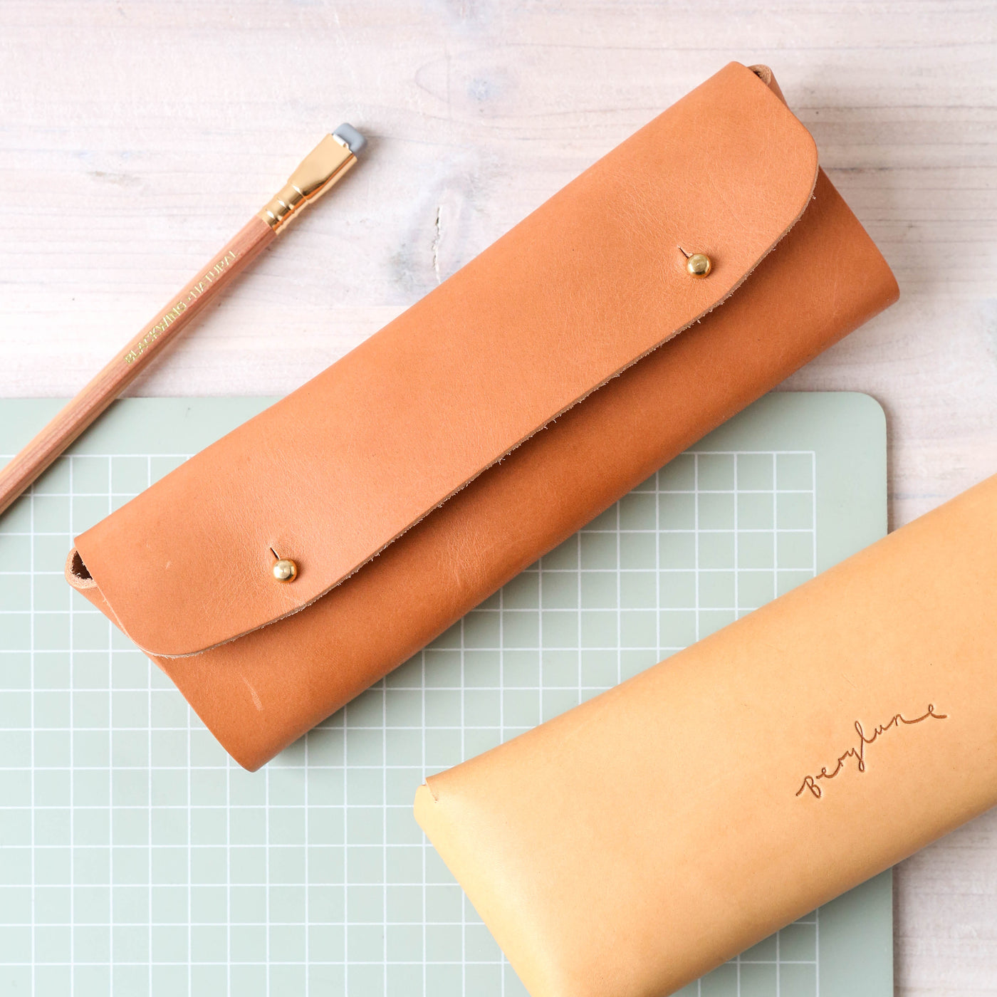Luxury Leather Pencil Case - Tan