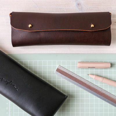 Luxury Leather Pencil Case - Brown