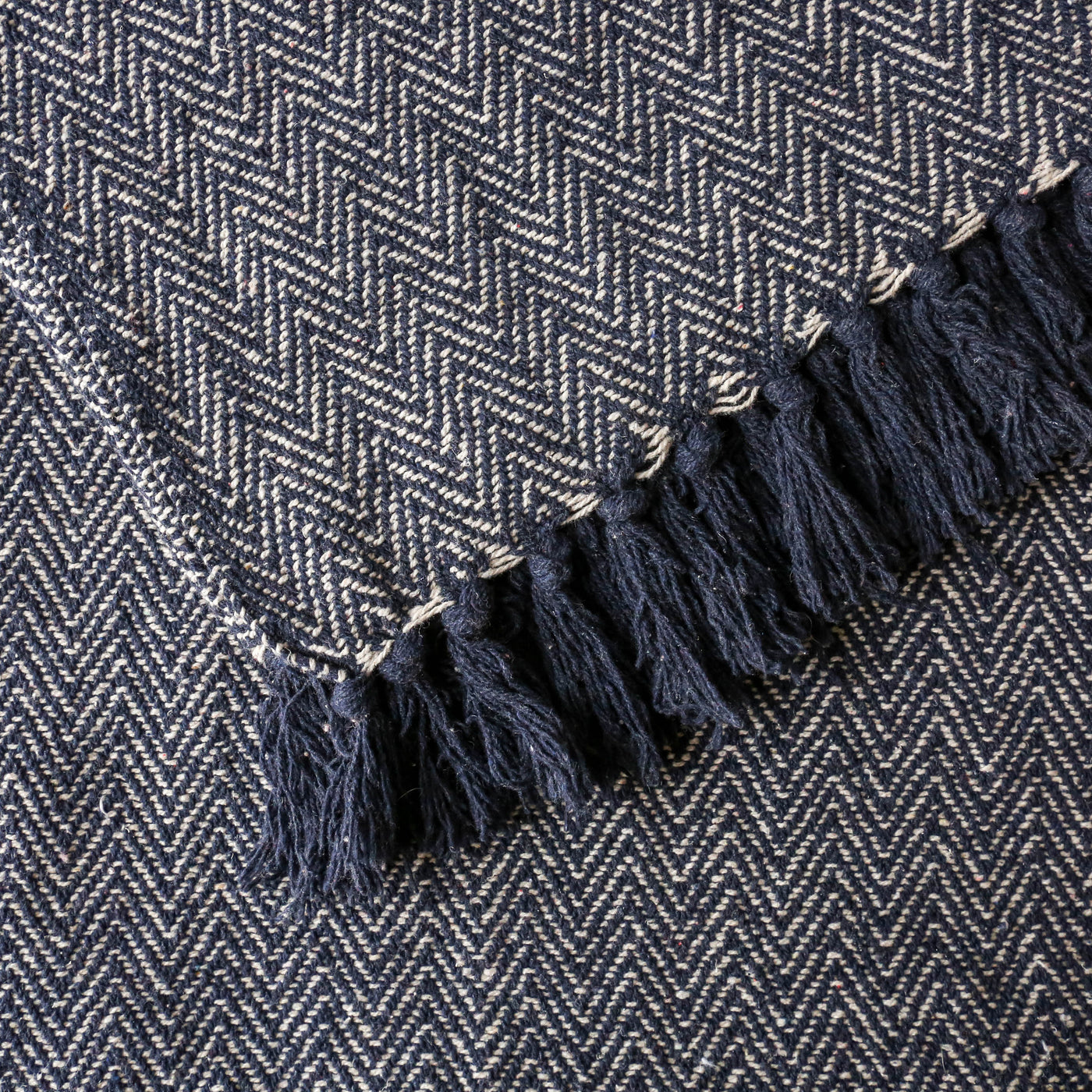 Herringbone Recycled Cotton Throw - Navy