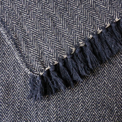 Herringbone Recycled Cotton Throw - Navy