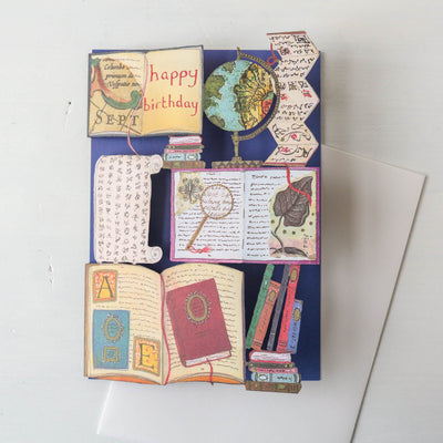 Maps and Books Lasercut Birthday Card