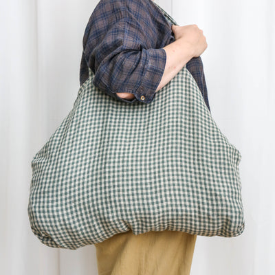 Washed Linen Sloppy Shoulder Bag - Pigeon Check