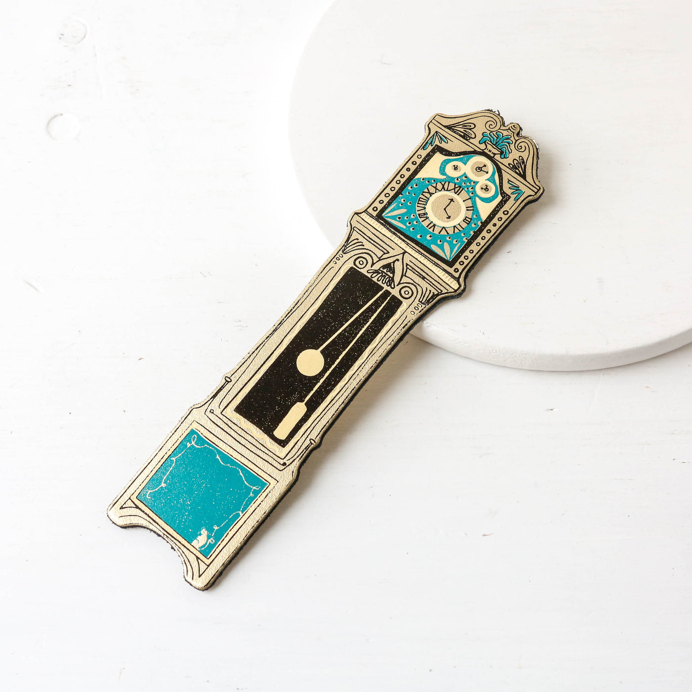 Grandfather Clock Leather Bookmark