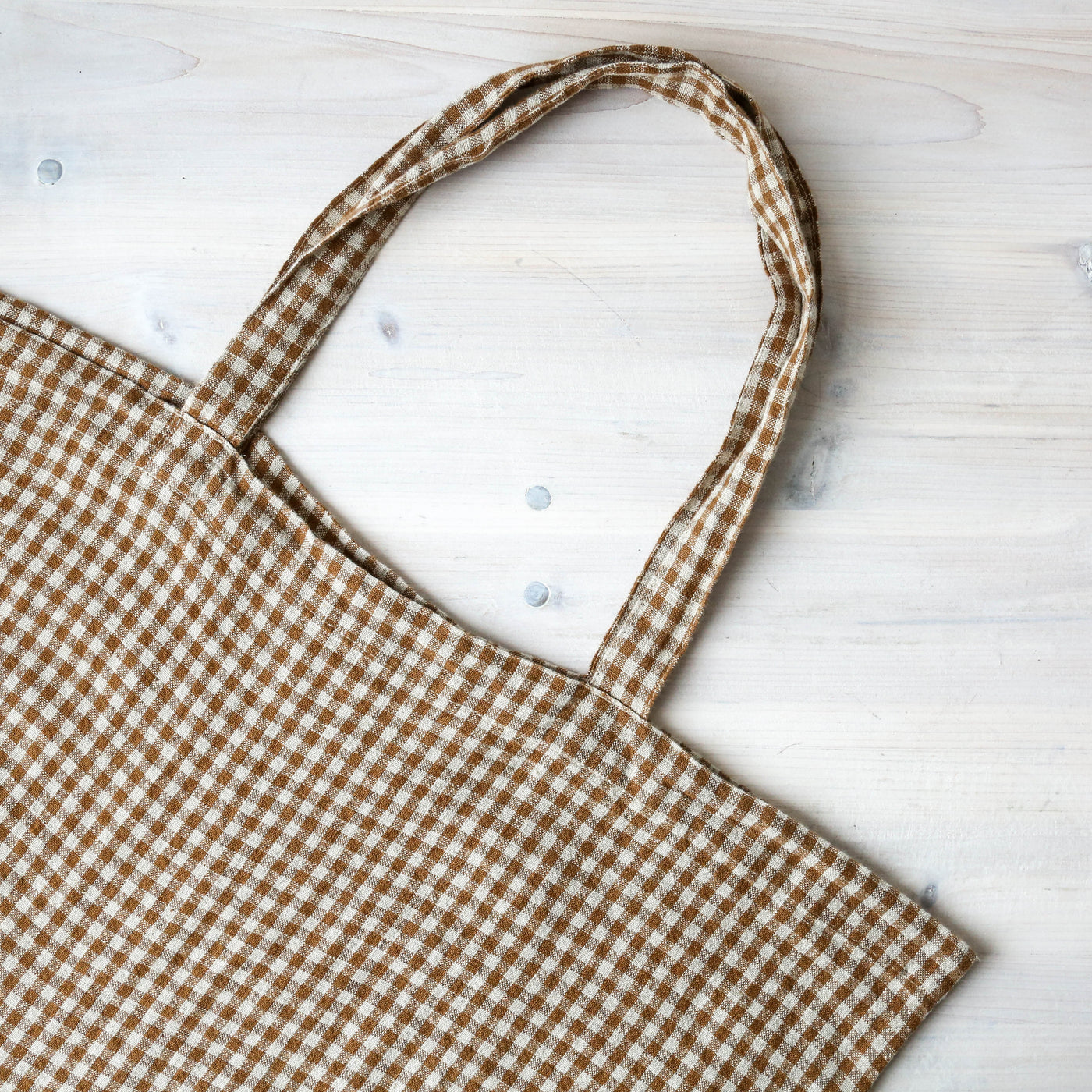 Washed Linen Sloppy Shoulder Bag - Gold Check