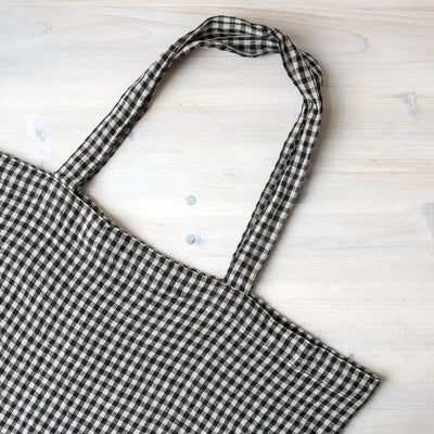 Washed Linen Sloppy Shoulder Bag - Carbon Check