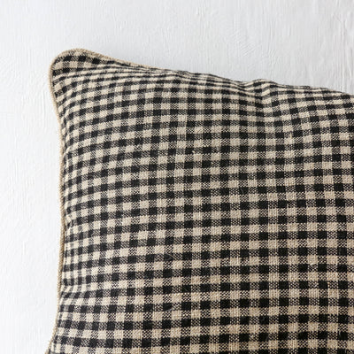 Oblong Piped Linen Cushion Cover - Carbon Check
