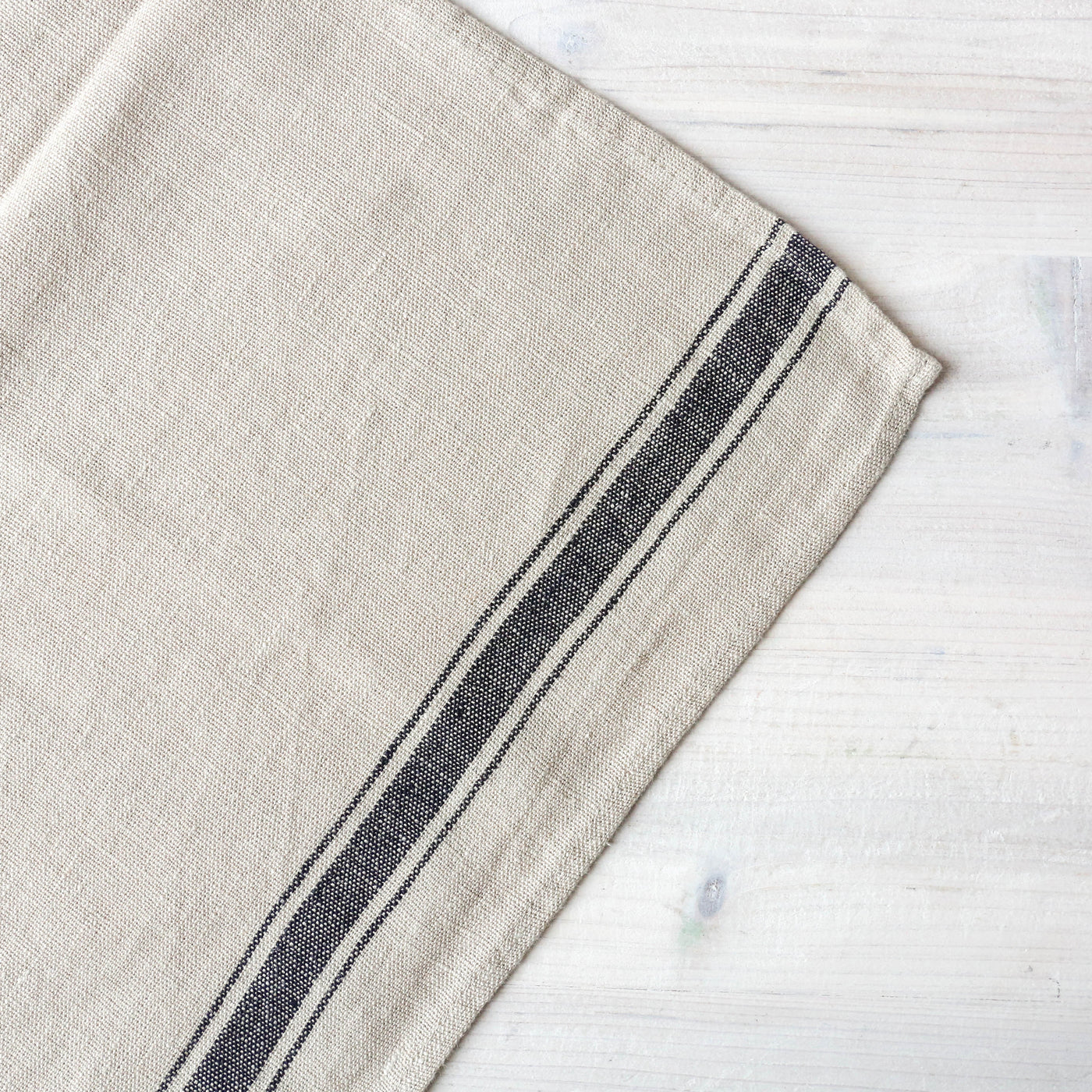 Washed Linen Stripe Tea Towel - Natural