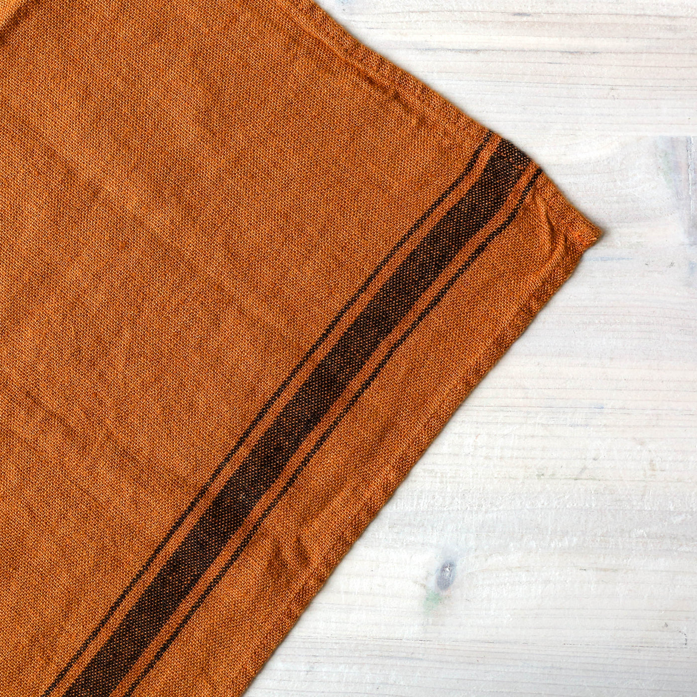 Washed Linen Stripe Tea Towel - Caramel