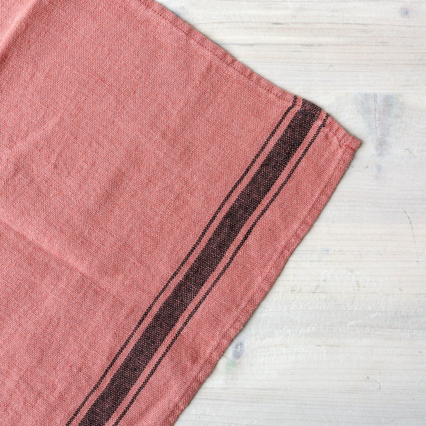 Washed Linen Stripe Tea Towel - Rose