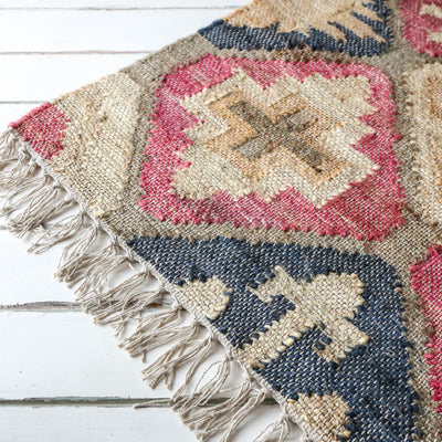 Pink, Navy and Sage Kelim Woven Rug - 120 x 180cm