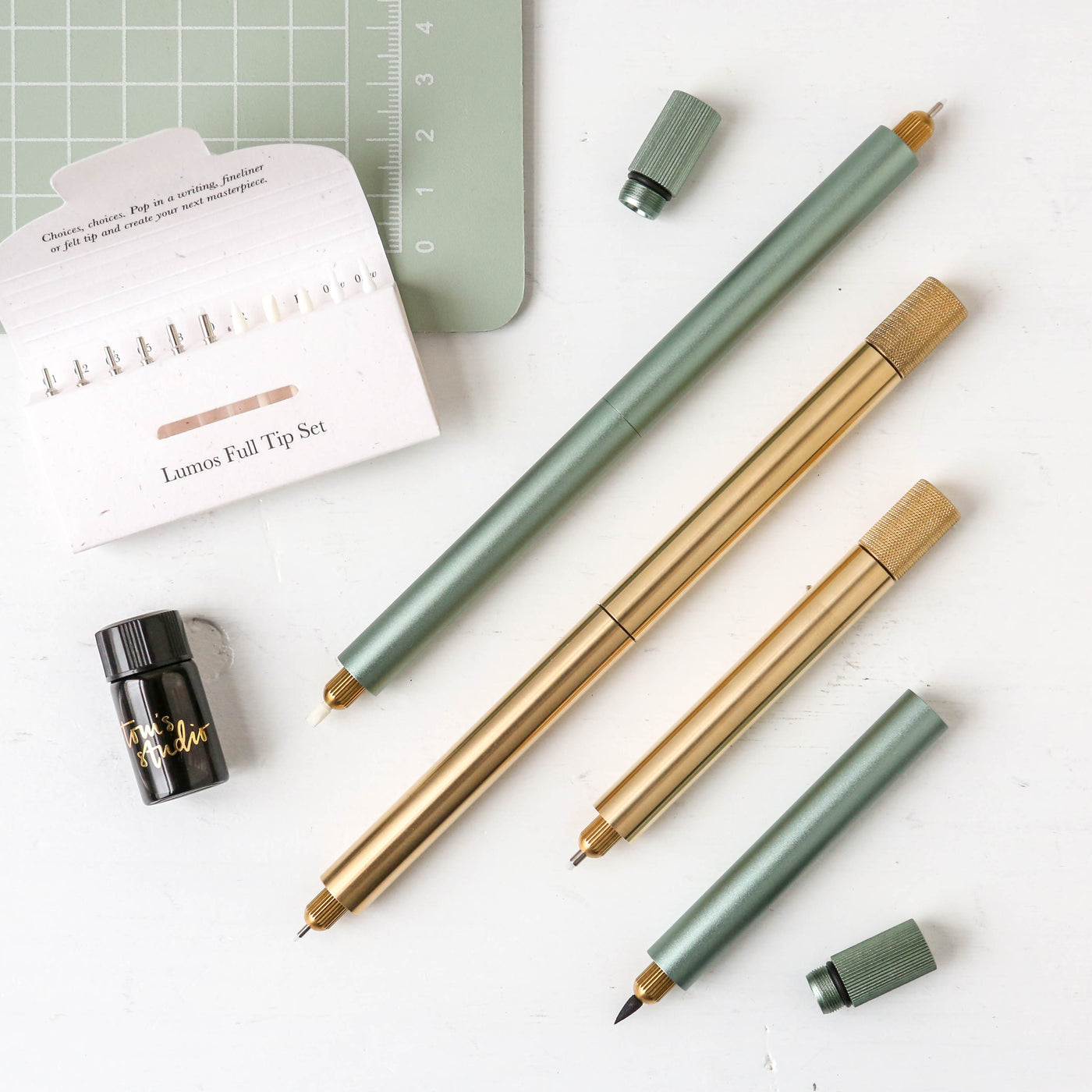 The Lumos Pro Duo in Sage - Two Refillable Pens with Multiple Tips