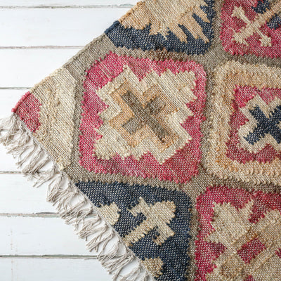 Pink, Navy and Sage Kelim Woven Rug - 120 x 180cm