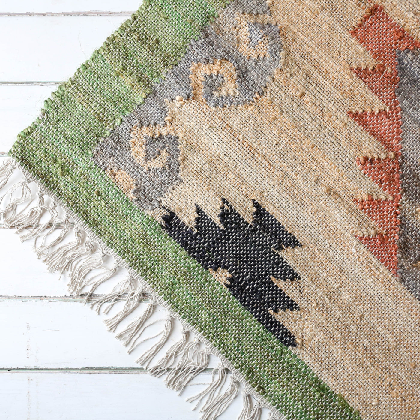 Green, Blue and Coral Kelim Woven Rug - 120 x 180cm