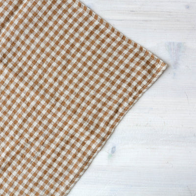 Washed Linen Natural Check Tea Towel - Gold