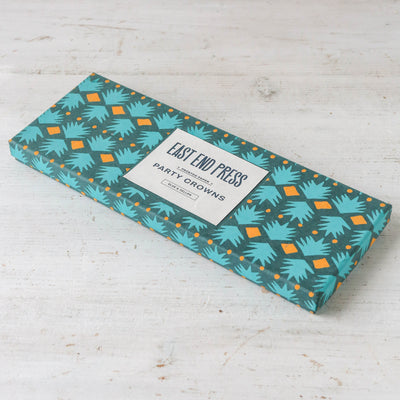6 Screen Printed Paper Crowns - Blue