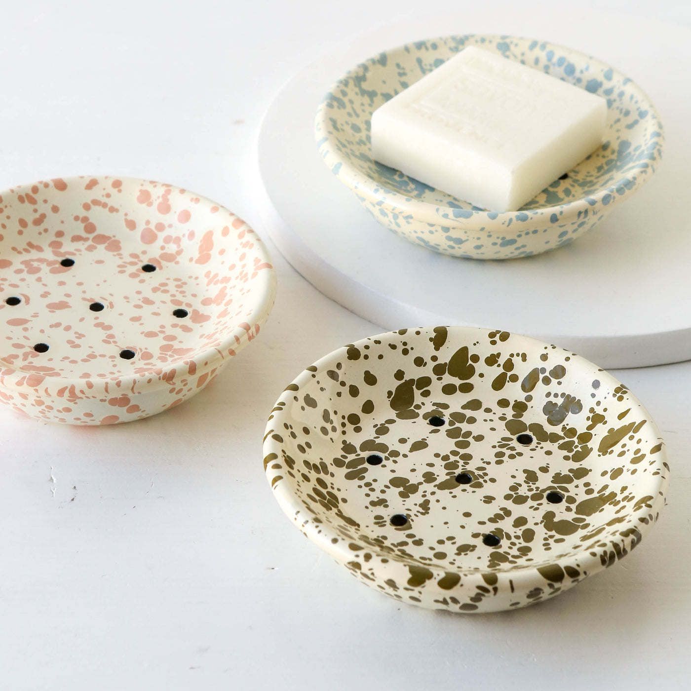 Splatterware Two Part Soap Dish - Olive Green