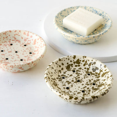 Splatterware Two Part Soap Dish - Olive Green