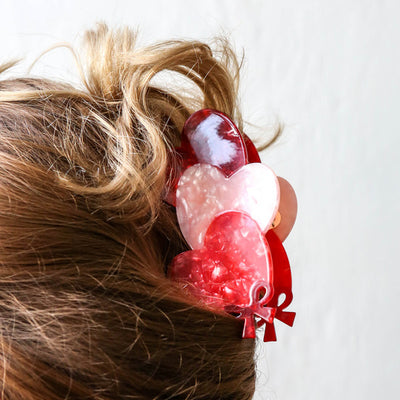 Hand Painted Cellulose Hair Claw - Love Hearts