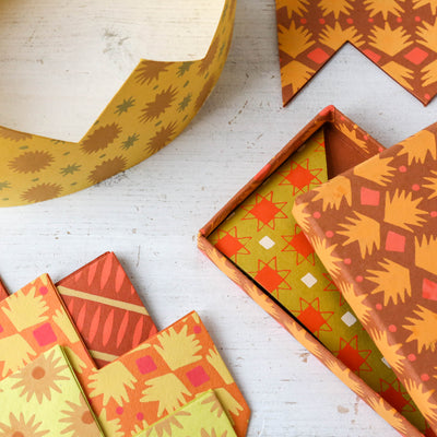 6 Screen Printed Paper Crowns - Yellow