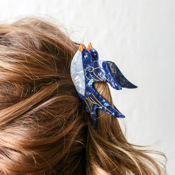 Hand Painted Cellulose Hair Claw - Swallow
