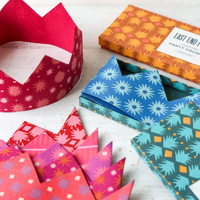 6 Screen Printed Paper Crowns - Yellow