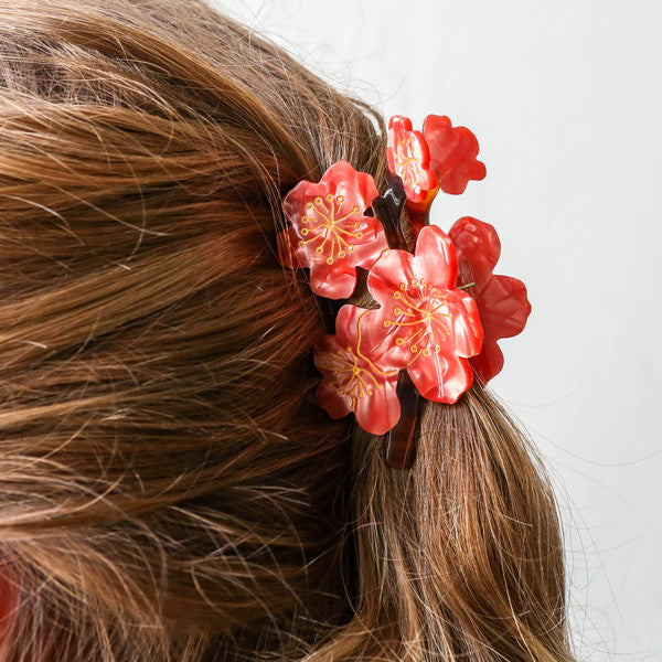 Hand Painted Cellulose Hair Claw - Plum Blossoms