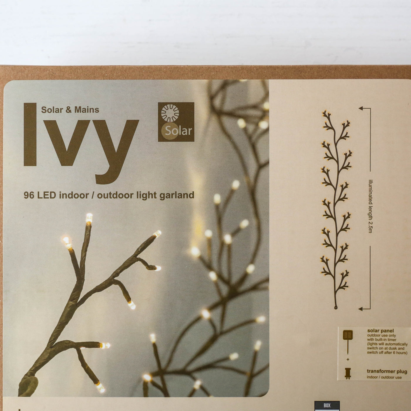 2.5m Illuminated Winter Ivy Branch, Mains & Solar Powered