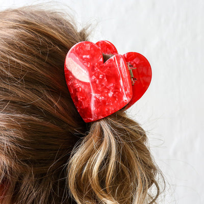 Hand Painted Cellulose Hair Claw - Marbled Heart
