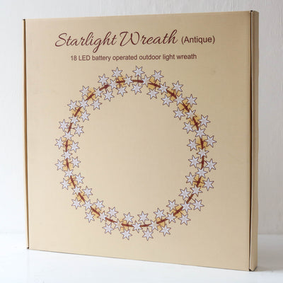 46cm Illuminated 'Starlight' Wreath - Antique Pressed Metal, Battery Powered