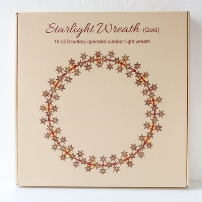 46cm Illuminated 'Starlight' Wreath - Gold Pressed Metal, Battery Powered
