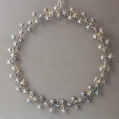 46cm Illuminated 'Starlight' Wreath - Gold Pressed Metal, Battery Powered