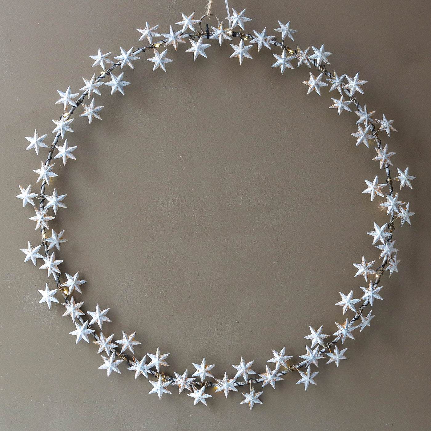 46cm Illuminated 'Starlight' Wreath - Antique Pressed Metal, Battery Powered