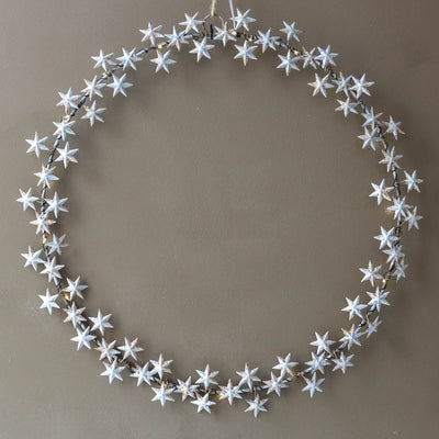 46cm Illuminated 'Starlight' Wreath - Antique Pressed Metal, Battery Powered