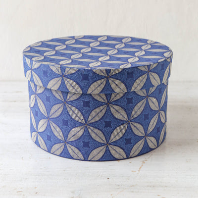 Round Covered Storage Box in Arrah Indigo - Medium