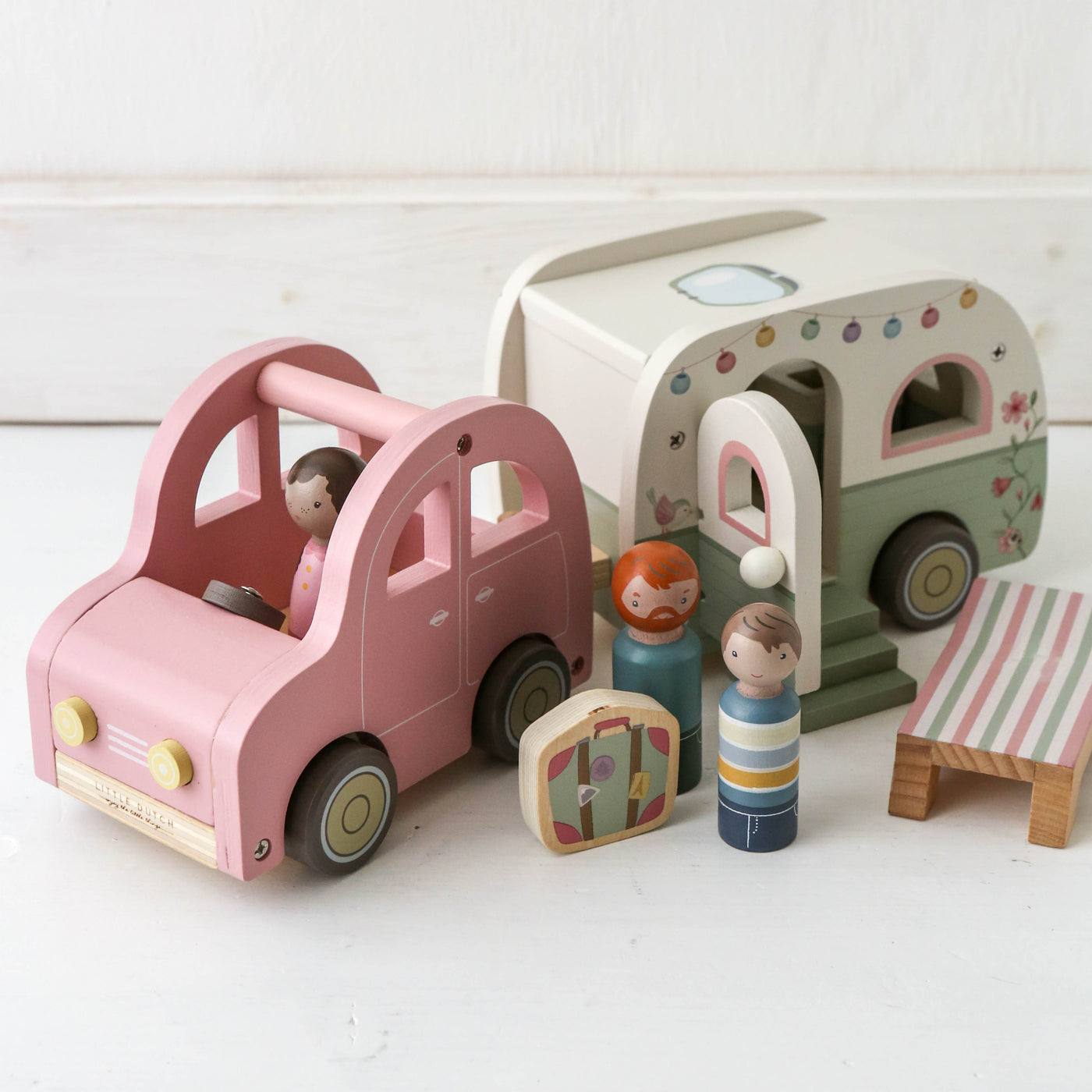 Wooden Car with Caravan