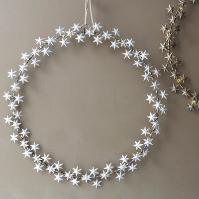 46cm Illuminated 'Starlight' Wreath - Antique Pressed Metal, Battery Powered