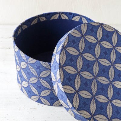 Round Covered Storage Box in Arrah Indigo - Medium