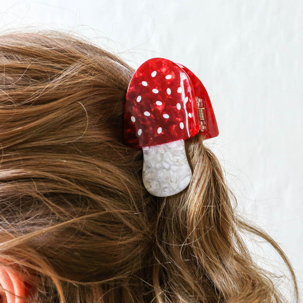 Hand Painted Cellulose Hair Claw - Mushroom