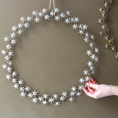 46cm Illuminated 'Starlight' Wreath - Antique Pressed Metal, Battery Powered