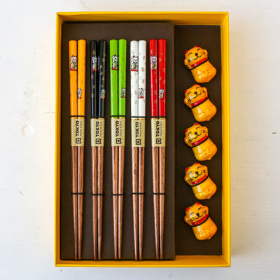 Chopstick Gift Set with Rests - Lucky Cat