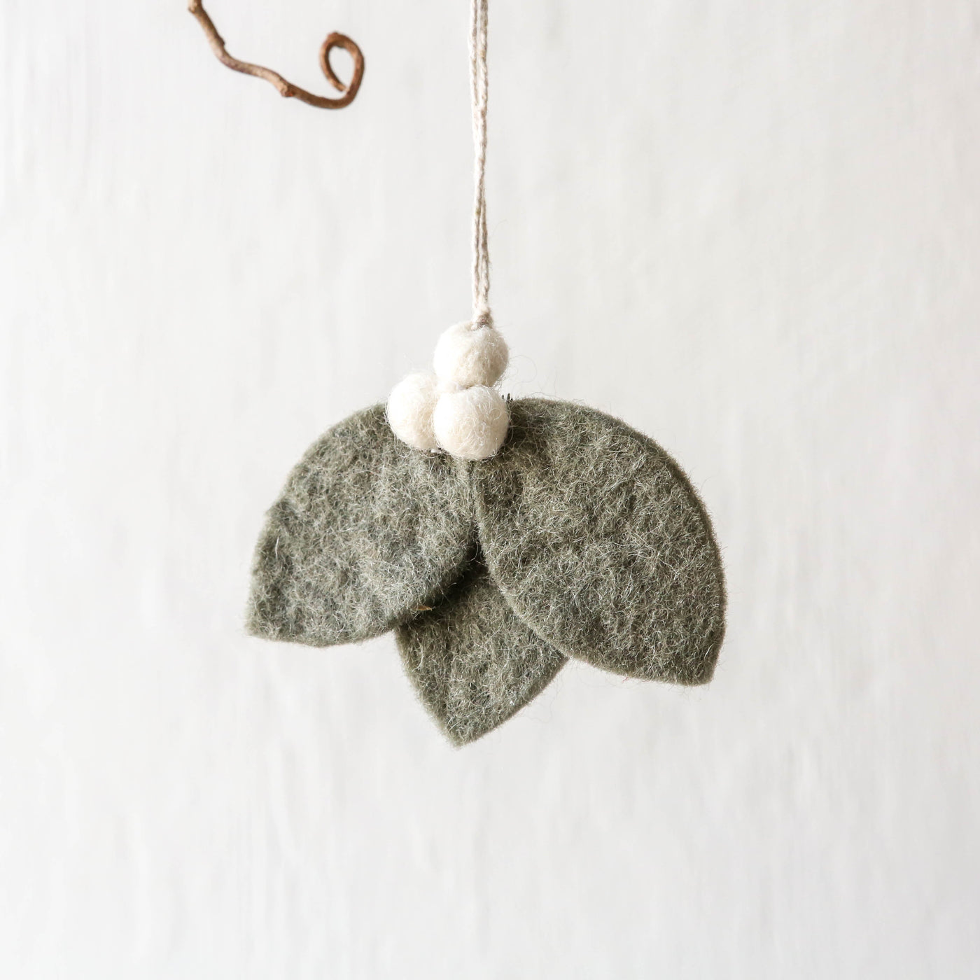 Green Leaves with White Berries Felt Hanging Decoration