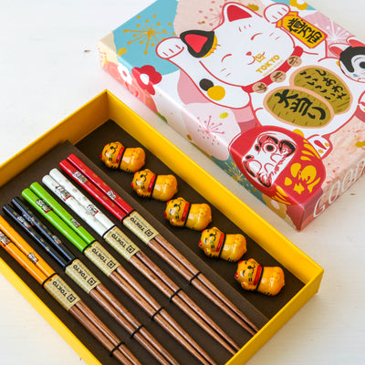 Chopstick Gift Set with Rests - Lucky Cat